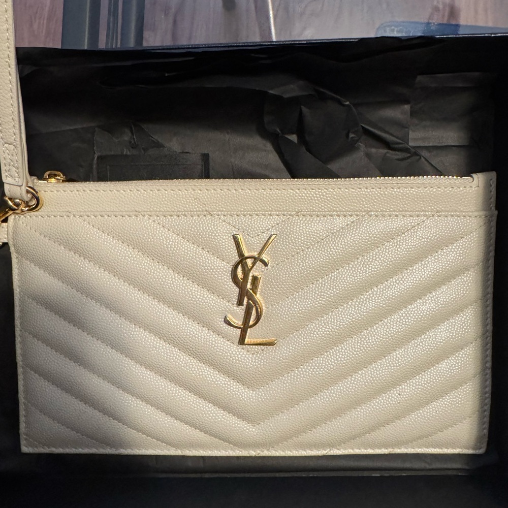 Yves Saint Laurent Ivory Quilted Clutch